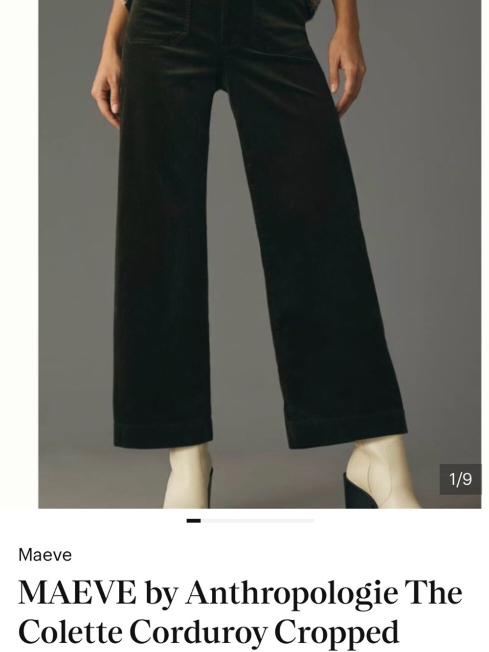 Anthropologie Maeve Colette Cropped Wide-Leg Corduroy Pants in Black